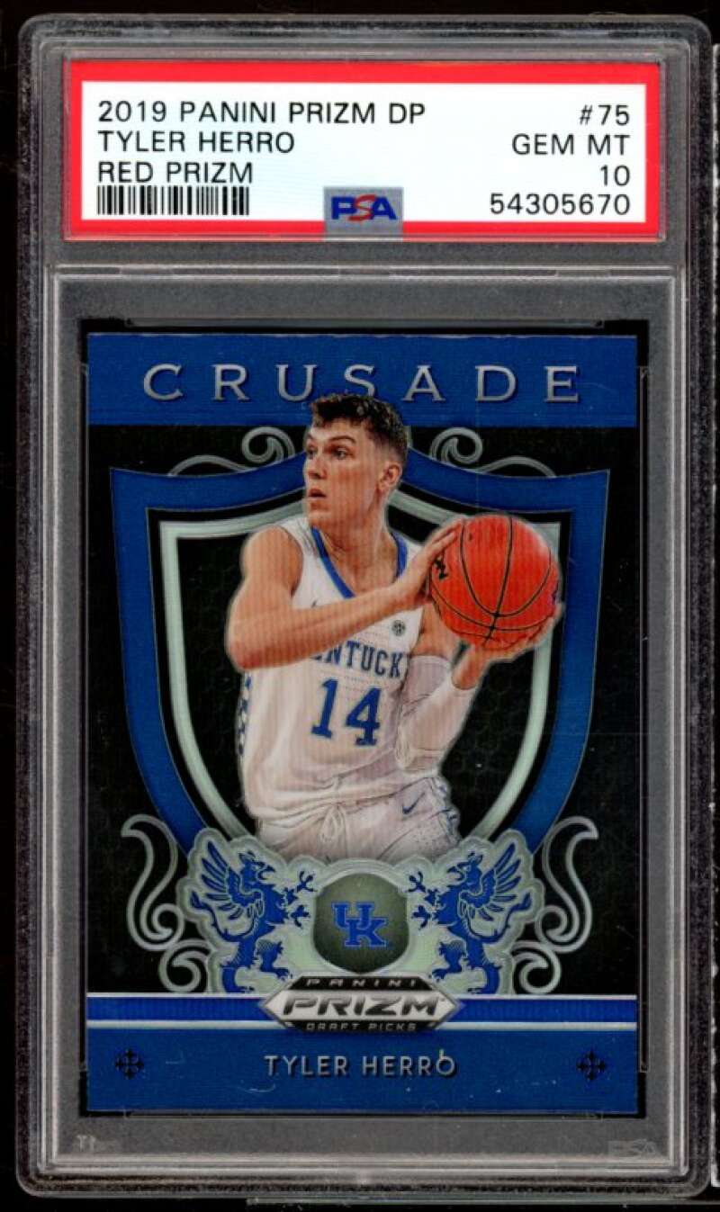 Tyler Herro Rookie Card 2019-20 Panini Prizm Draft Picks Blue Prizm #75 PSA 10 Image 1