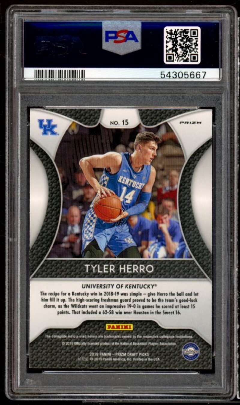 Tyler Herro Rookie Card 2019-20 Panini Prizm DP #15 Pink Pulsar Prizm PSA 9 Image 2