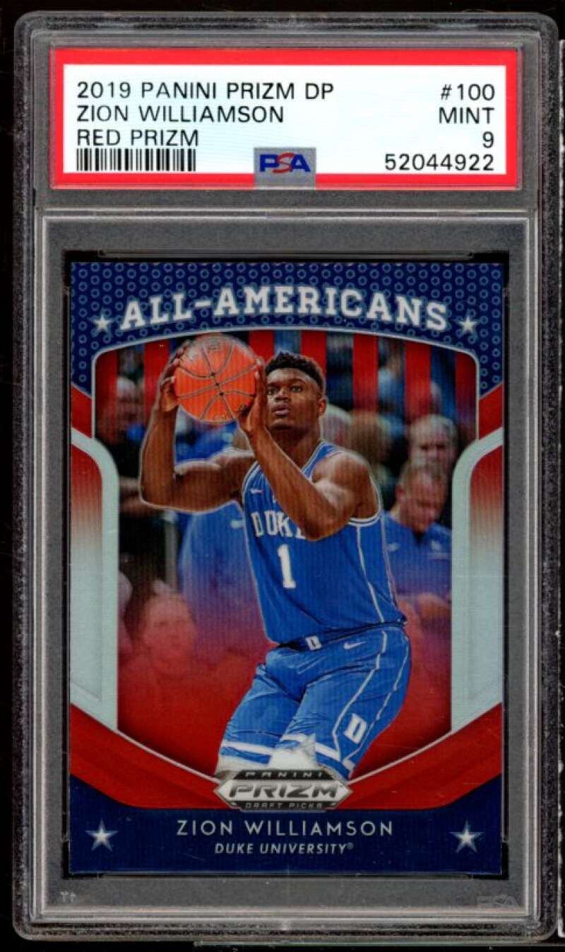 Zion Williamson Rookie Card 2019-20 Panini Prizm DP Red Prizm #100 PSA 9 Image 1