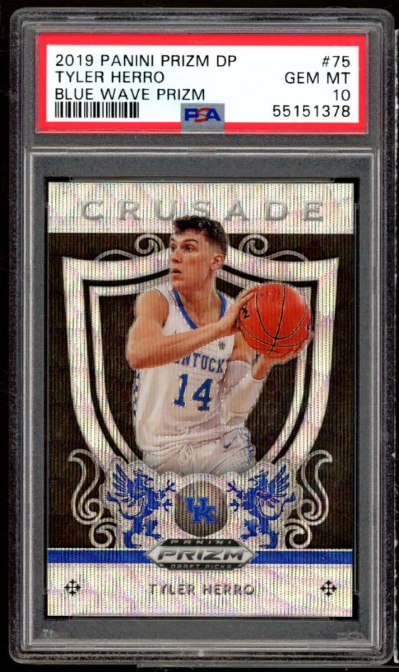 Tyler Herro Rookie Card 2019-20 Panini Prizm DP Blue Wave Prizms #75 PSA 10 Image 1