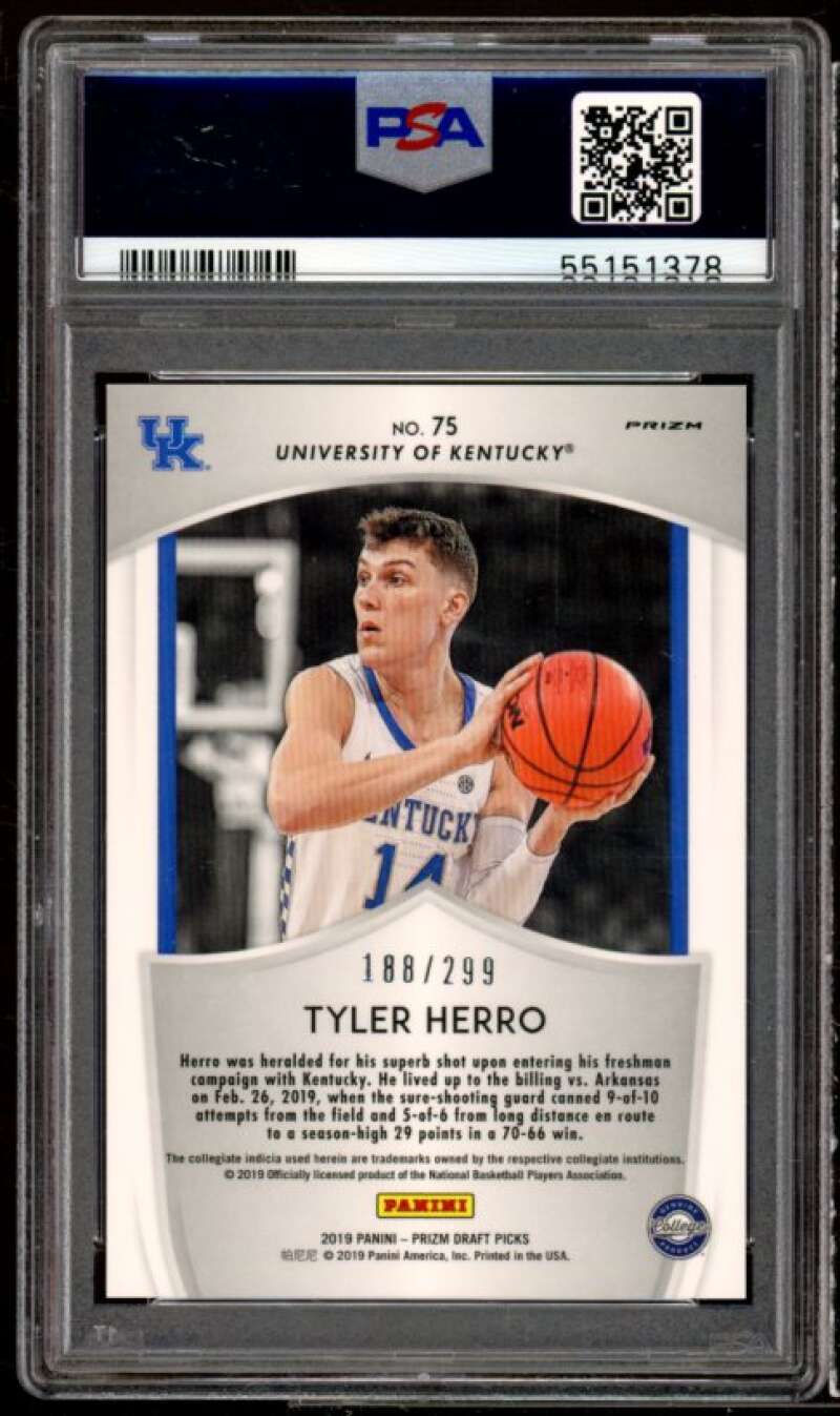 Tyler Herro Rookie Card 2019-20 Panini Prizm DP Blue Wave Prizms #75 PSA 10 Image 2