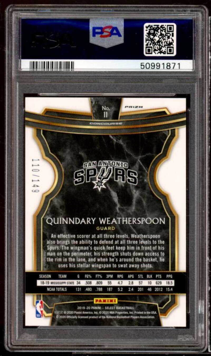 Quinndary Weatherspoon Rookie Card 2019-20 Panini Select White Prizm #11 PSA 9 Image 2