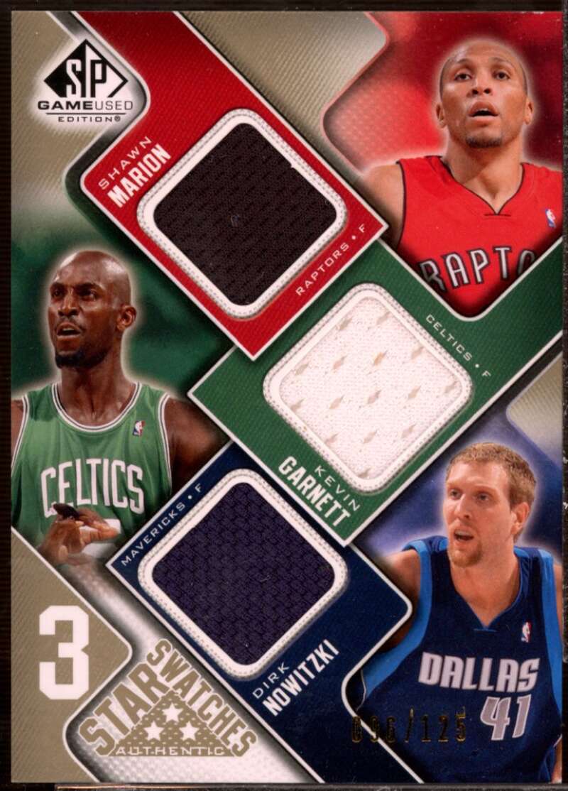 Kevin Garnett/Dirk Nowitzki/ Marion 2009-10 SP Game Used 3 Star Swatches #3SGMN  Image 1