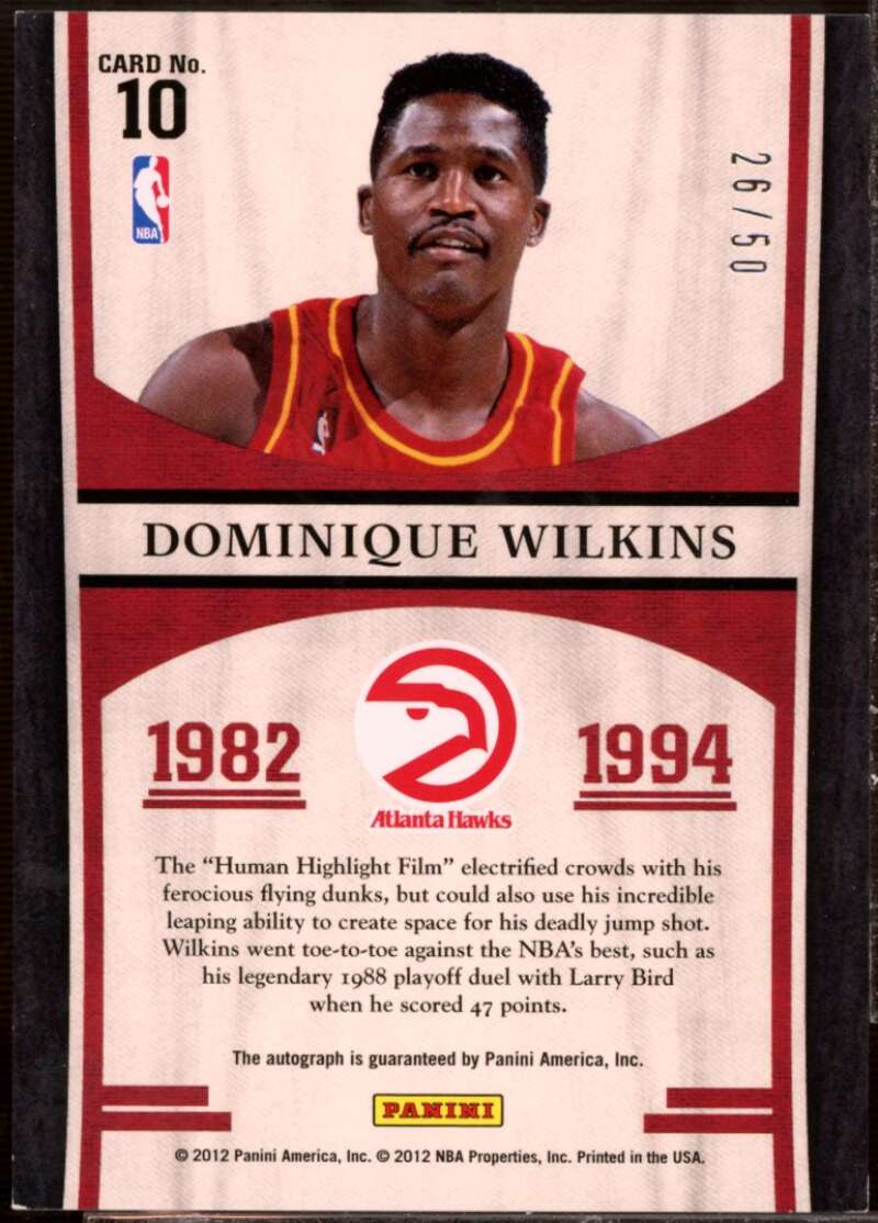 Dominique Wilkins Card 2011-12 Limited Retired Numbers Signatures #10  Image 2