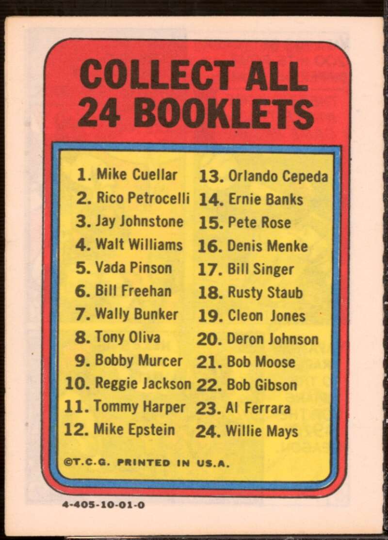 Vada Pinson Card 1970 Topps Booklets #5  Image 2