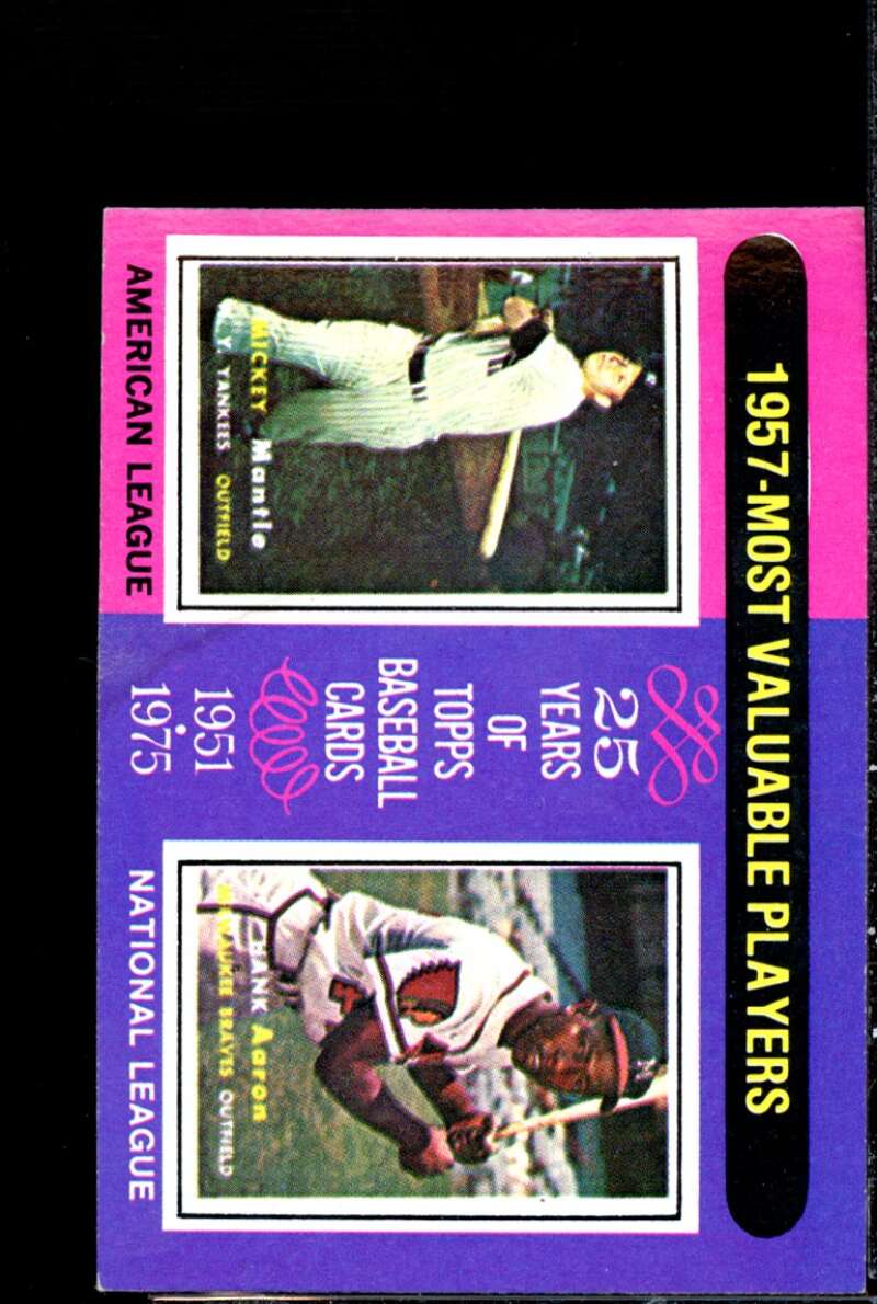 Mickey Mantle/Hank Aaron MVP Card 1975 Topps Mini #195  Image 1