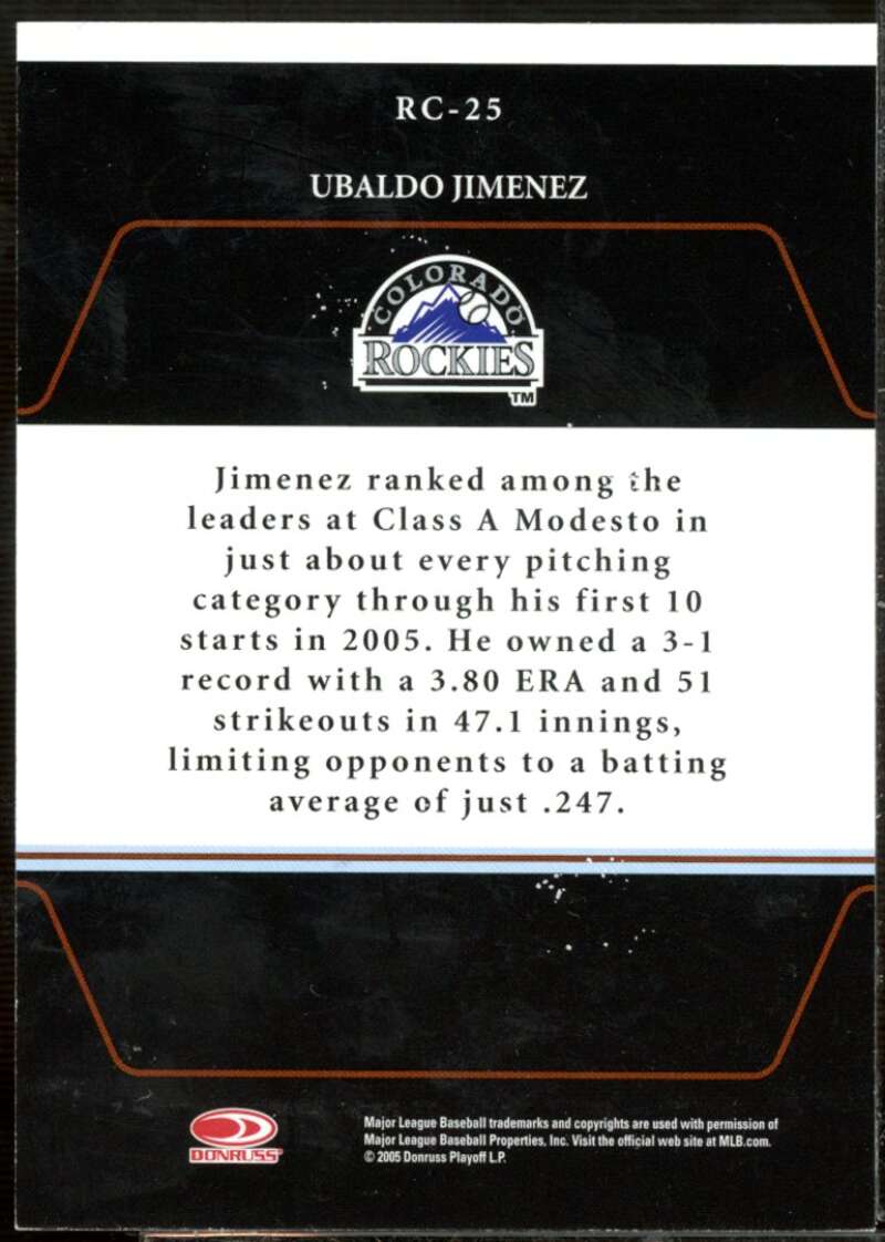 Ubaldo Jimenez Rookie Card 2005 Zenith Roll Call Autographs #25  Image 2