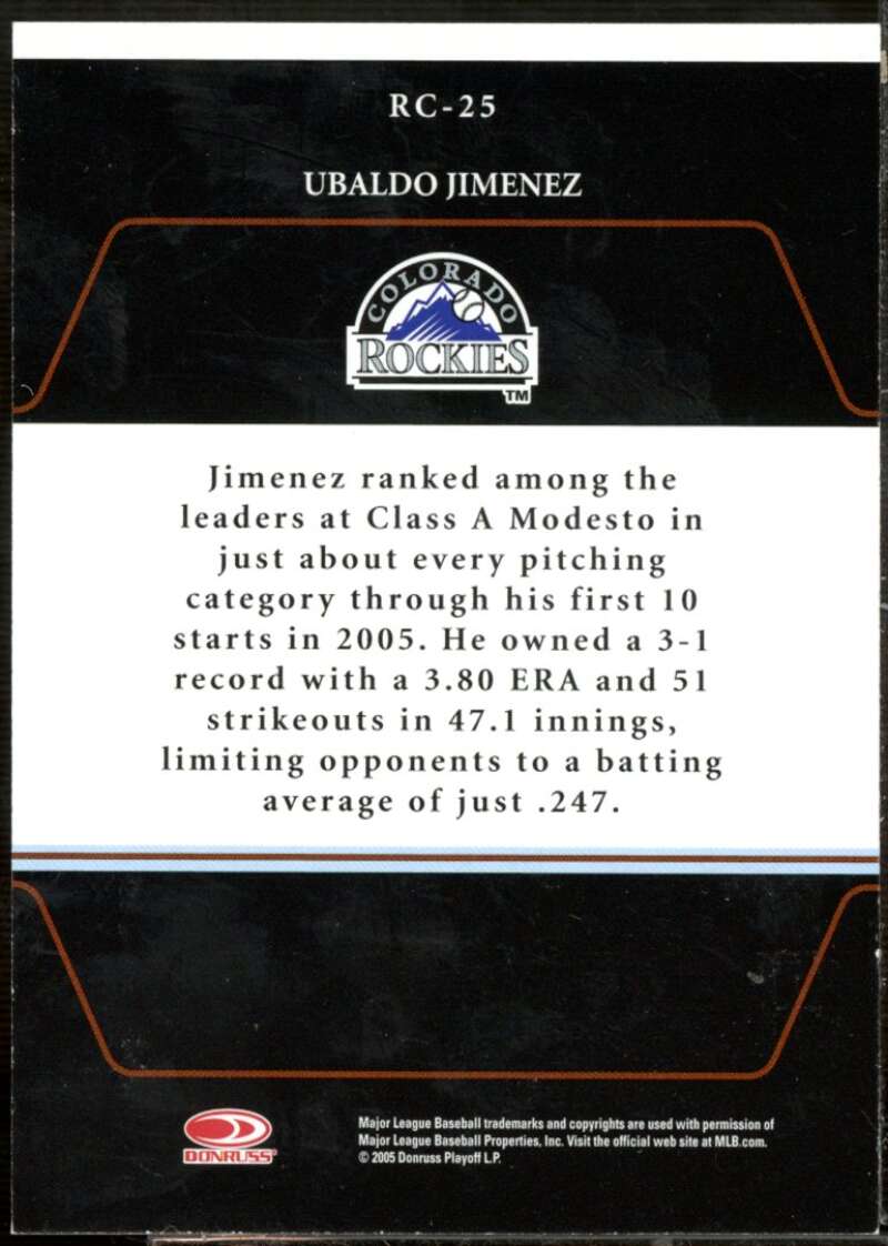 Ubaldo Jimenez Rookie Card 2005 Zenith Roll Call Autographs #25  Image 2