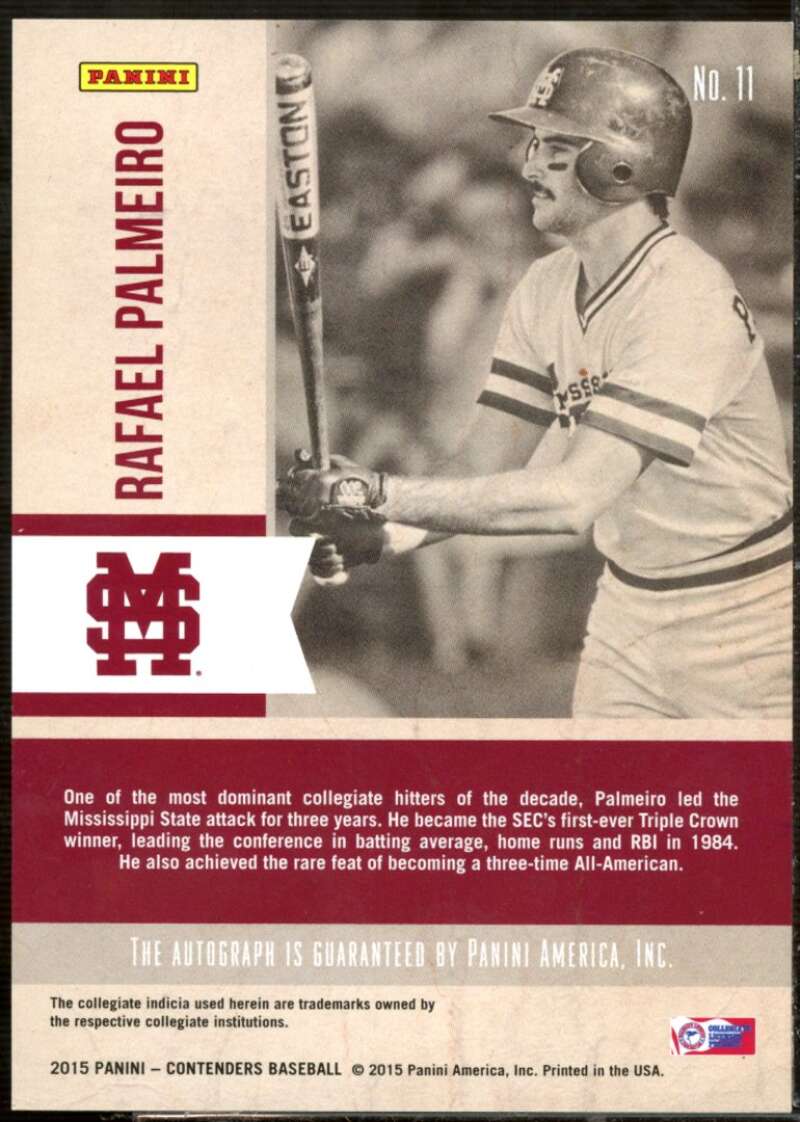 Rafael Palmeiro Card 2015 Panini Contenders Old School Colors Signatures #11  Image 2