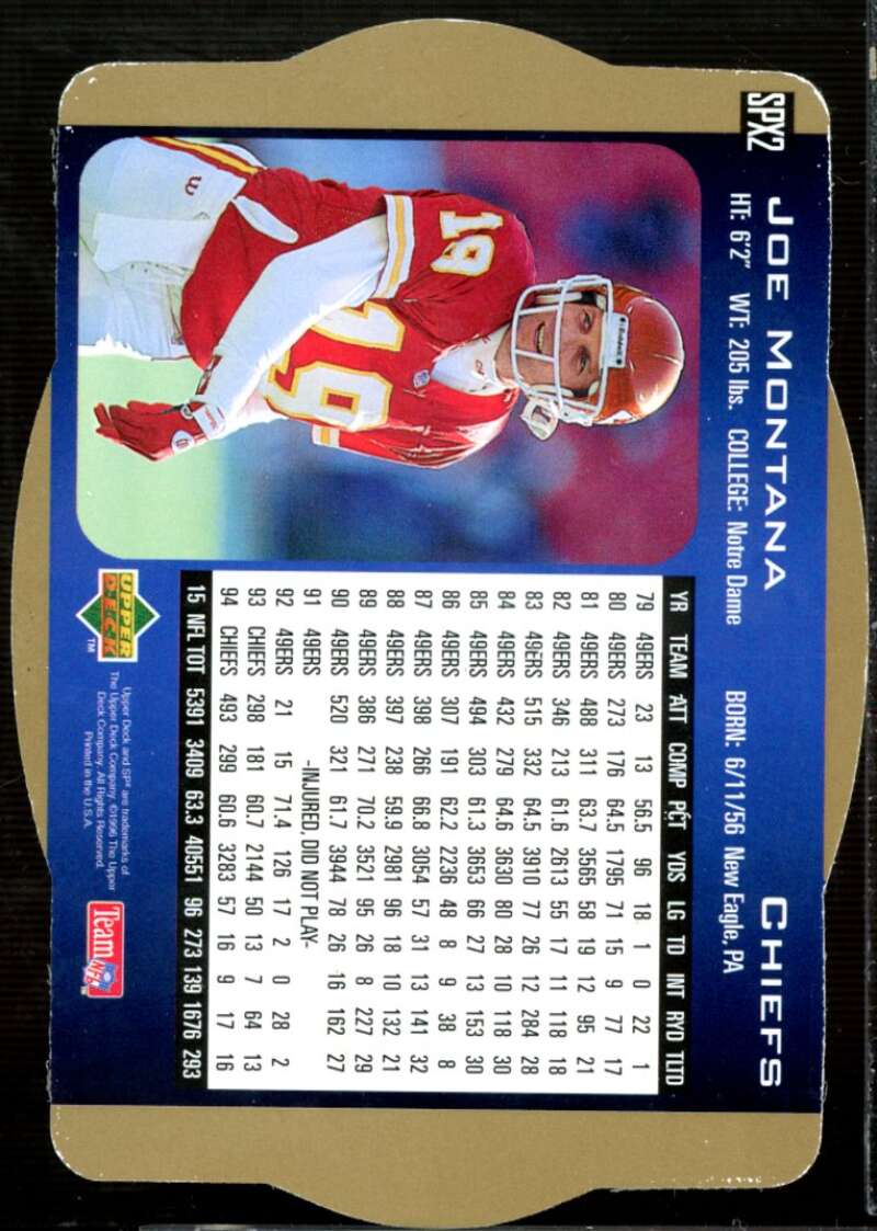 Joe Montana Promo Card 1996 SPx #P2  Image 2