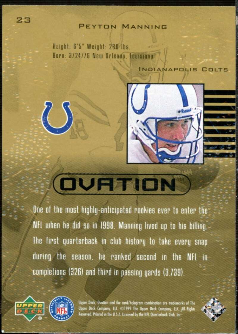 Peyton Manning Card 1999 Upper Deck Ovation #23  Image 2