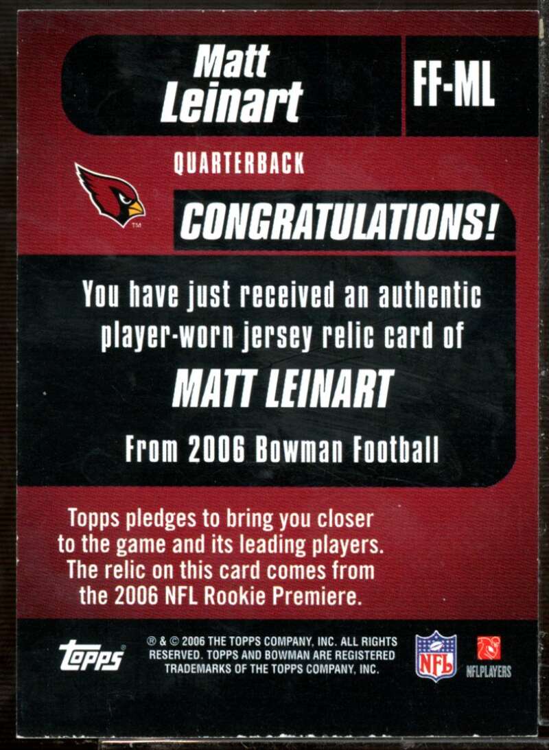 Matt Leinart B Rookie Card 2006 Bowman Fabric of the Future #FFML  Image 2