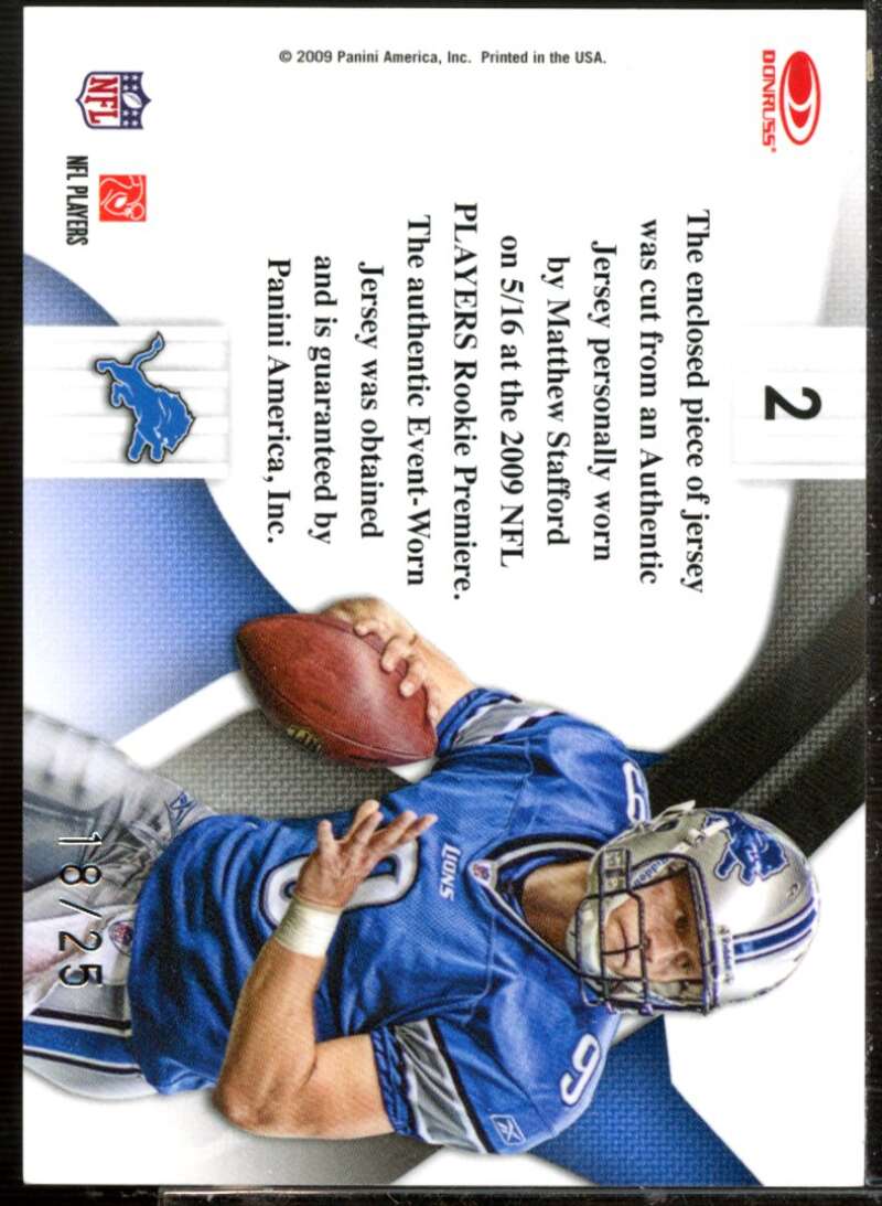 Matthew Stafford 2009 National Treasures Colossal Materials Jersey Numbers #2  Image 2