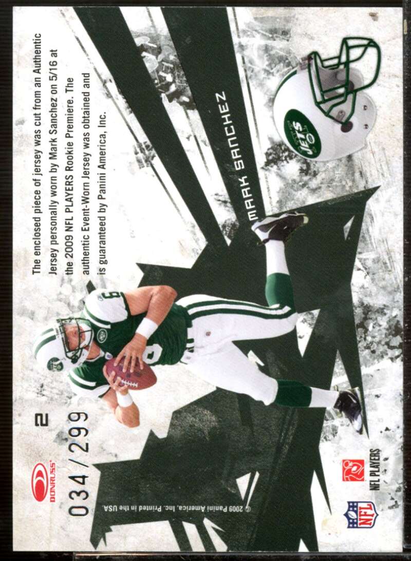 Mark Sanchez Rookie 2009 Donruss Rookies and Stars Crosstraining Materials #2  Image 2