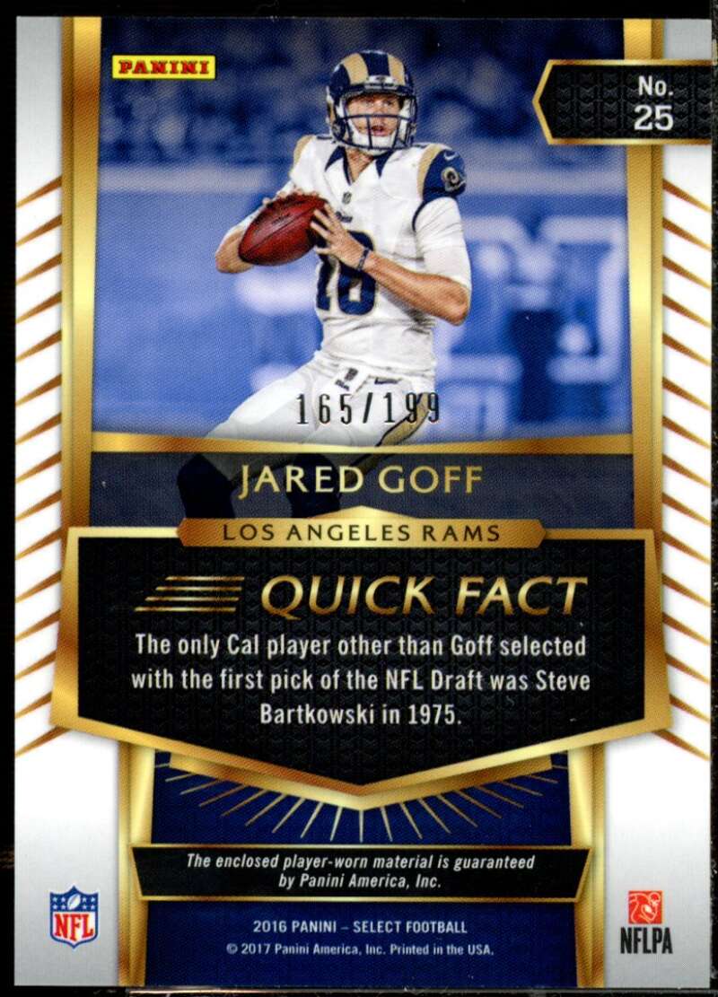 Jared Goff Rookie Card 2016 Select Swatches Prizm #25  Image 2