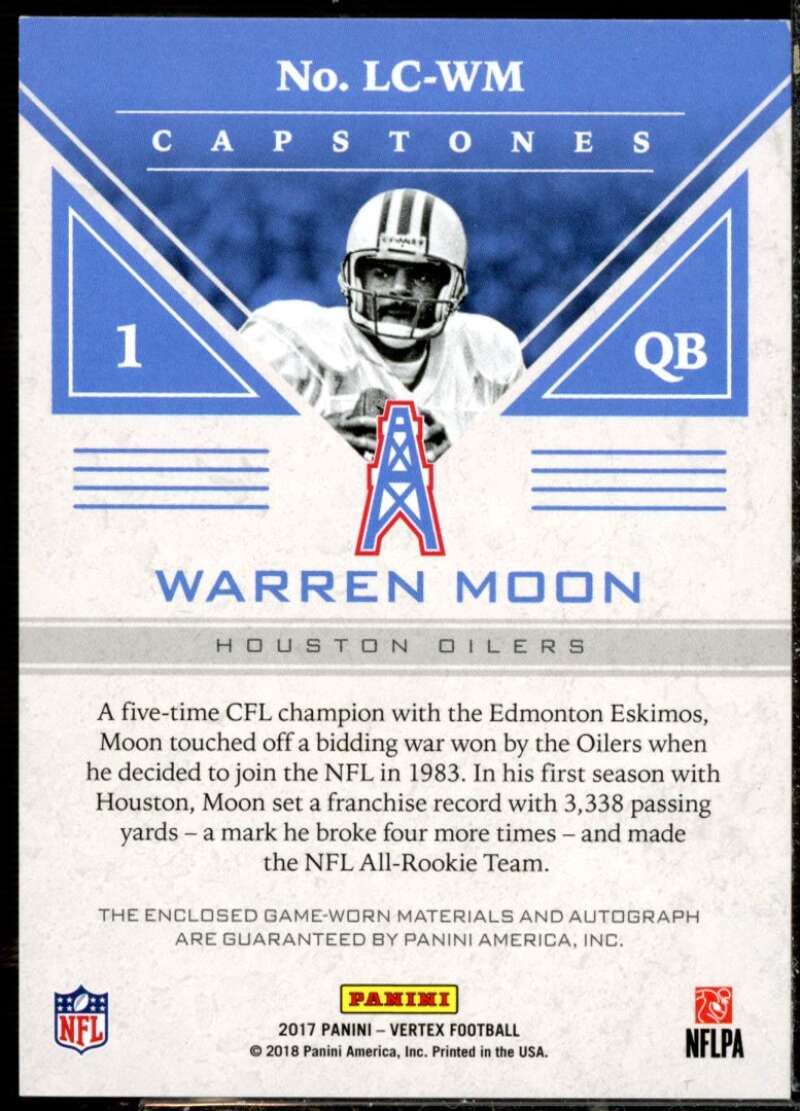 Warren Moon 2017 Panini Vertex Legendary Capstones Jersey Autographs Quartz #7  Image 2