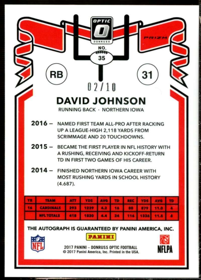 David Johnson Card 2017 Donruss Optic ''81 Tribute Autographs #35  Image 2