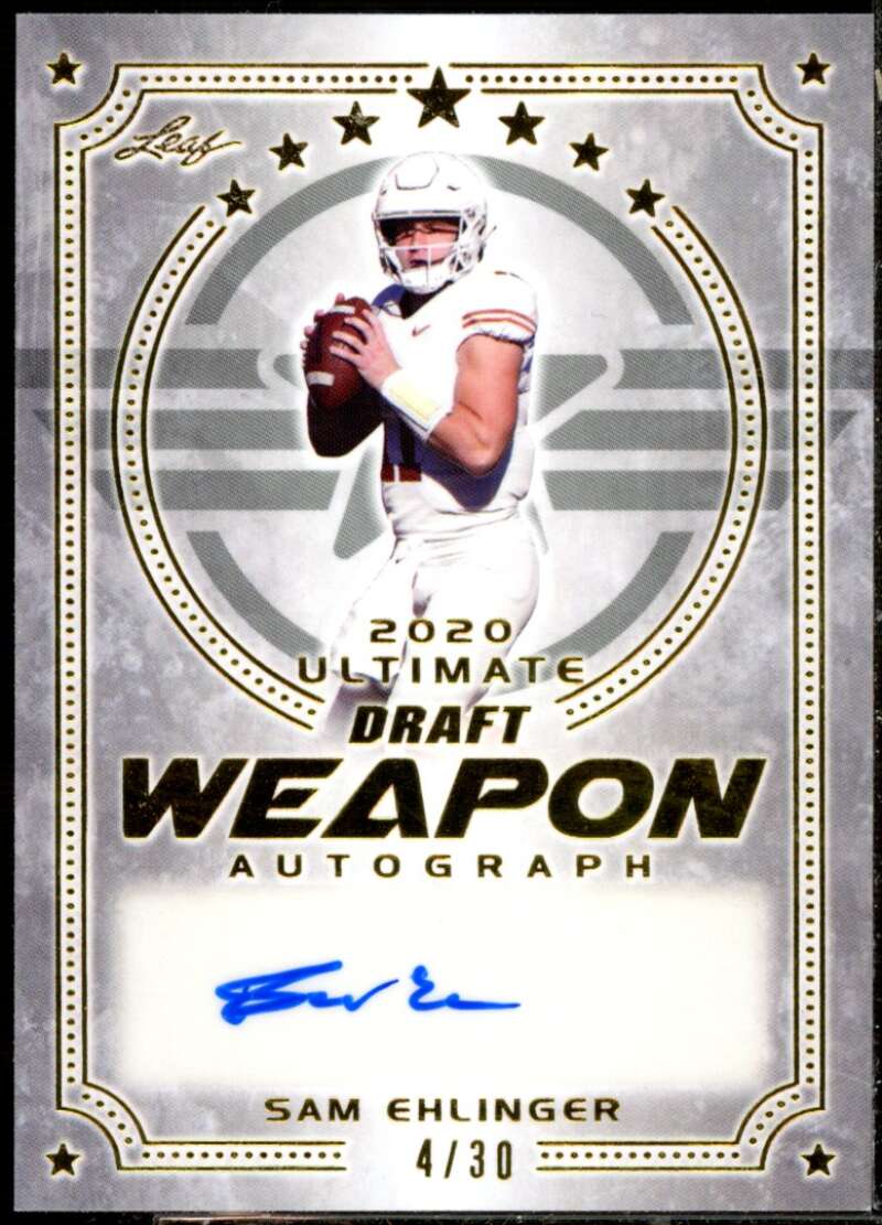 Sam Ehlinger 2021 Leaf Ultimate Draft Flashback 20 Uitimate Weapon Auto Gold #1  Image 1