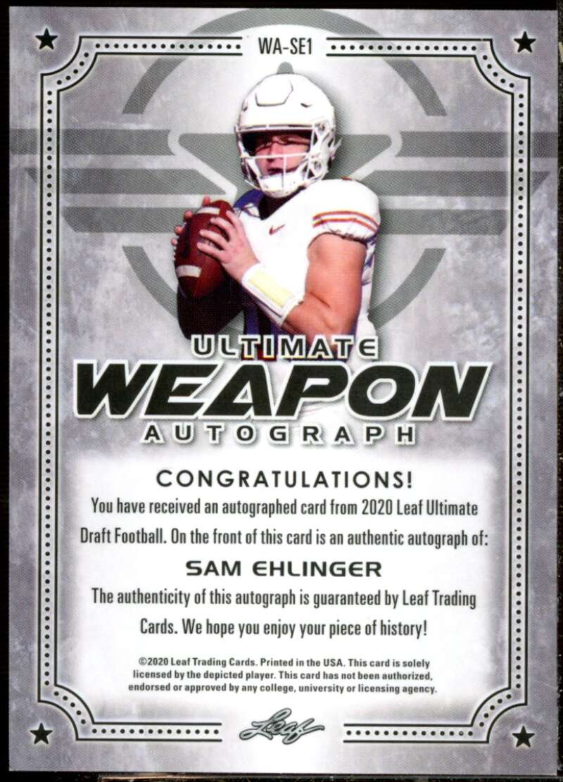 Sam Ehlinger 2021 Leaf Ultimate Draft Flashback 20 Uitimate Weapon Auto Gold #1  Image 2