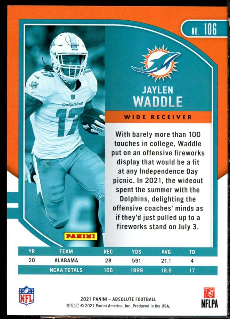 Jaylen Waddle Rookie Card 2021 Absolute Spectrum Red #106  Image 2