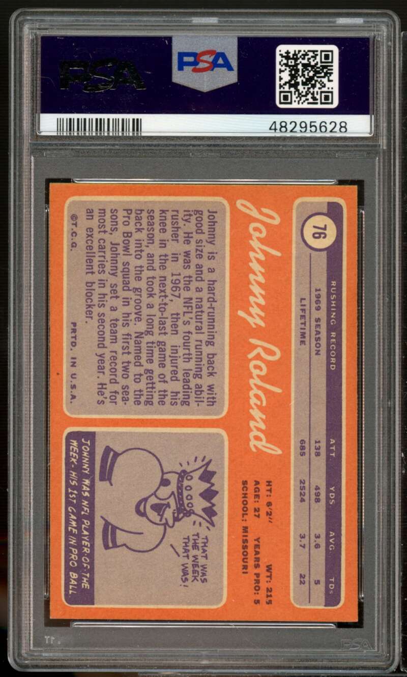 Johnny Roland Card 1970 Topps #76 PSA 8 Image 2