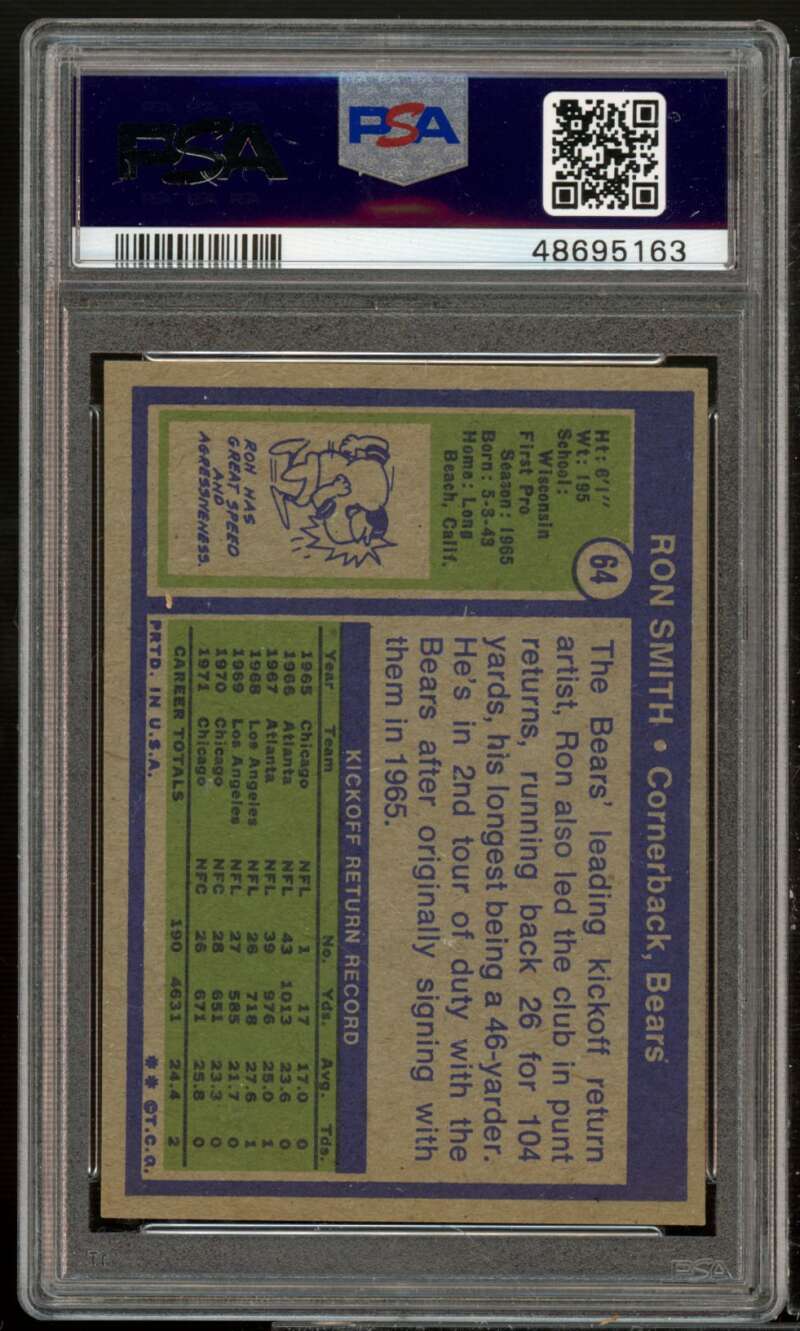 Ron Smith Card 1972 Topps #64 PSA 8 Image 2