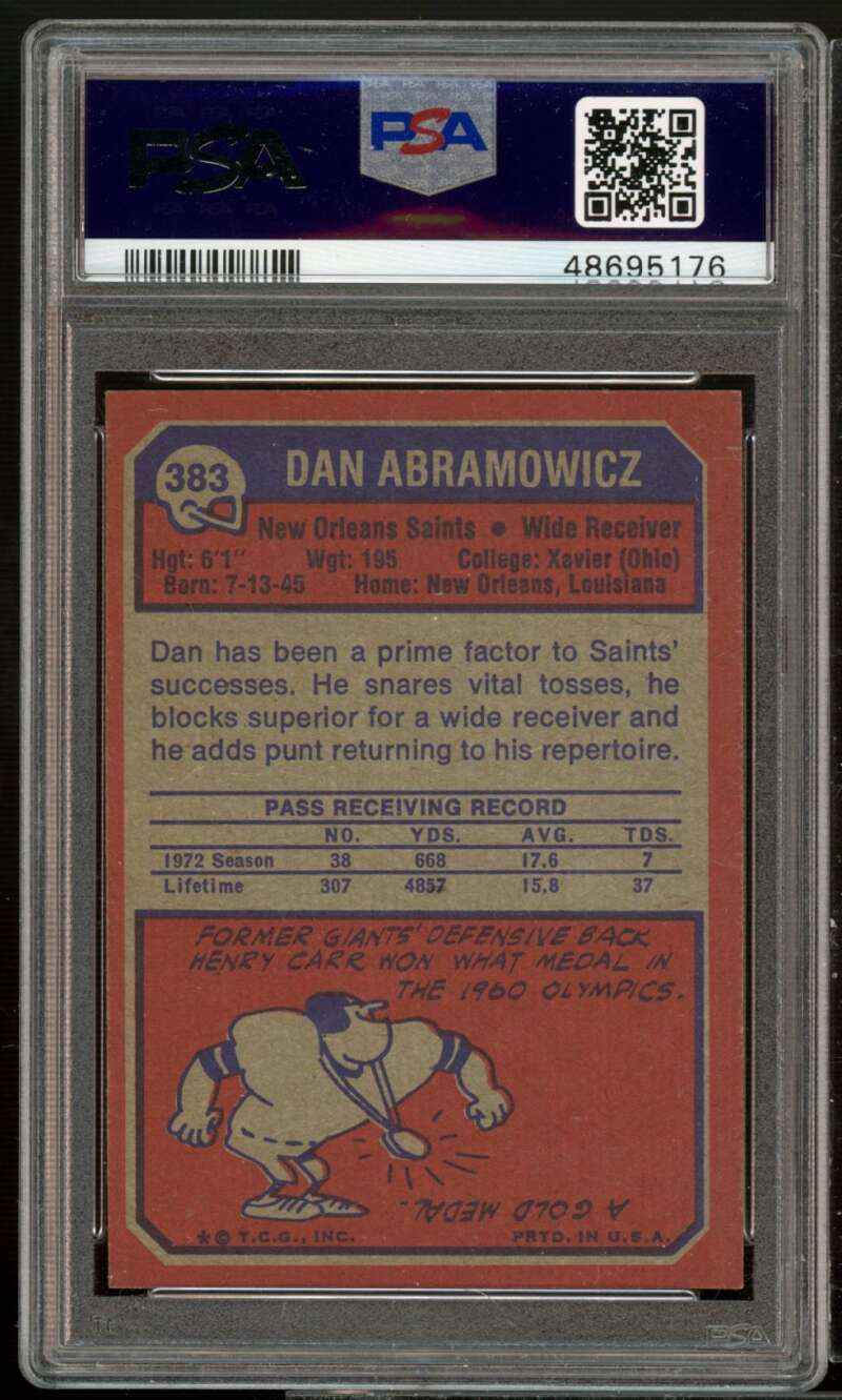 Dan Abramowicz Card 1973 Topps #383 PSA 8 Image 2