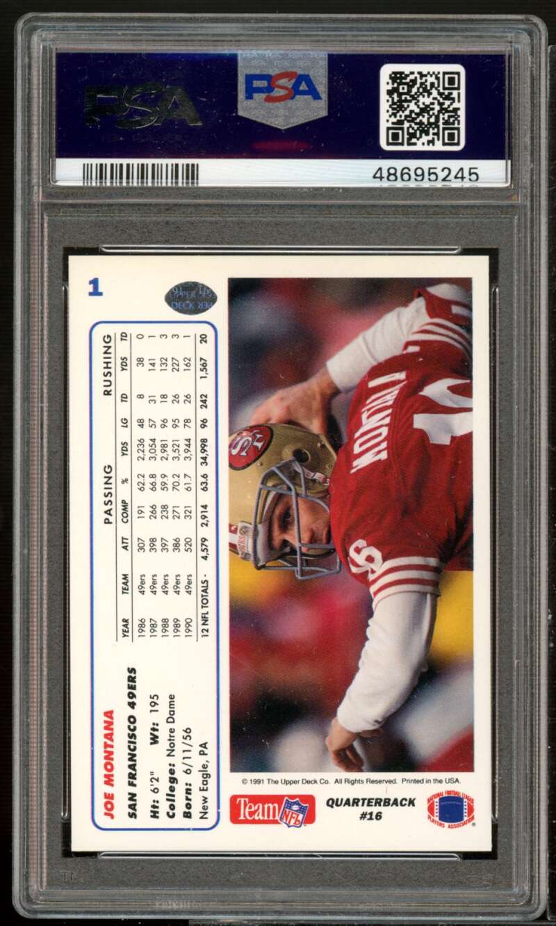 Joe Montana Card 1991 Upper Deck Promos #1 PSA 10 Image 2