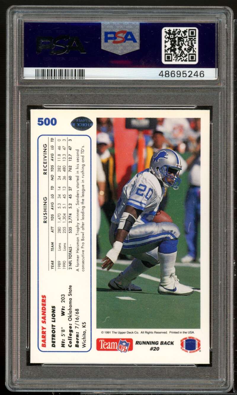 Barry Sanders Card 1991 Upper Deck Promos #500 PSA 10 Image 2