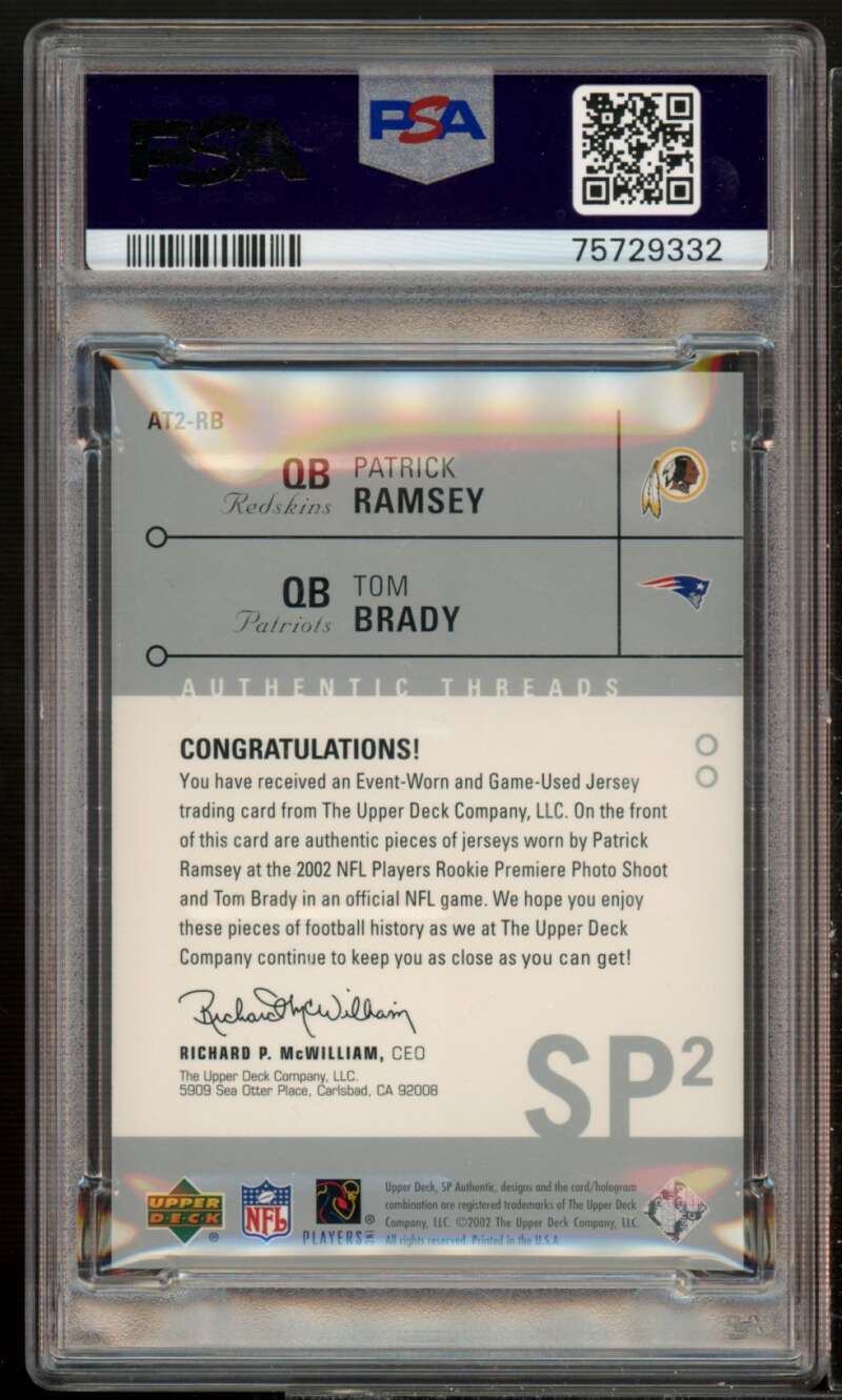 Patrick Ramsey/Tom Brady Card 2002 SP Authentic Threads Doubles #AT2-RB PSA 9 Image 2