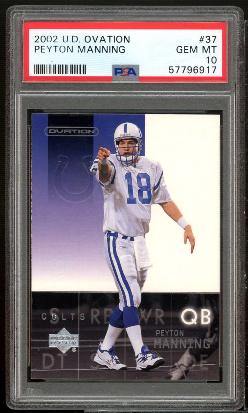 Peyton Manning Card 2002 Upper Deck Ovation #37 (pop 4) PSA 10 Image 1