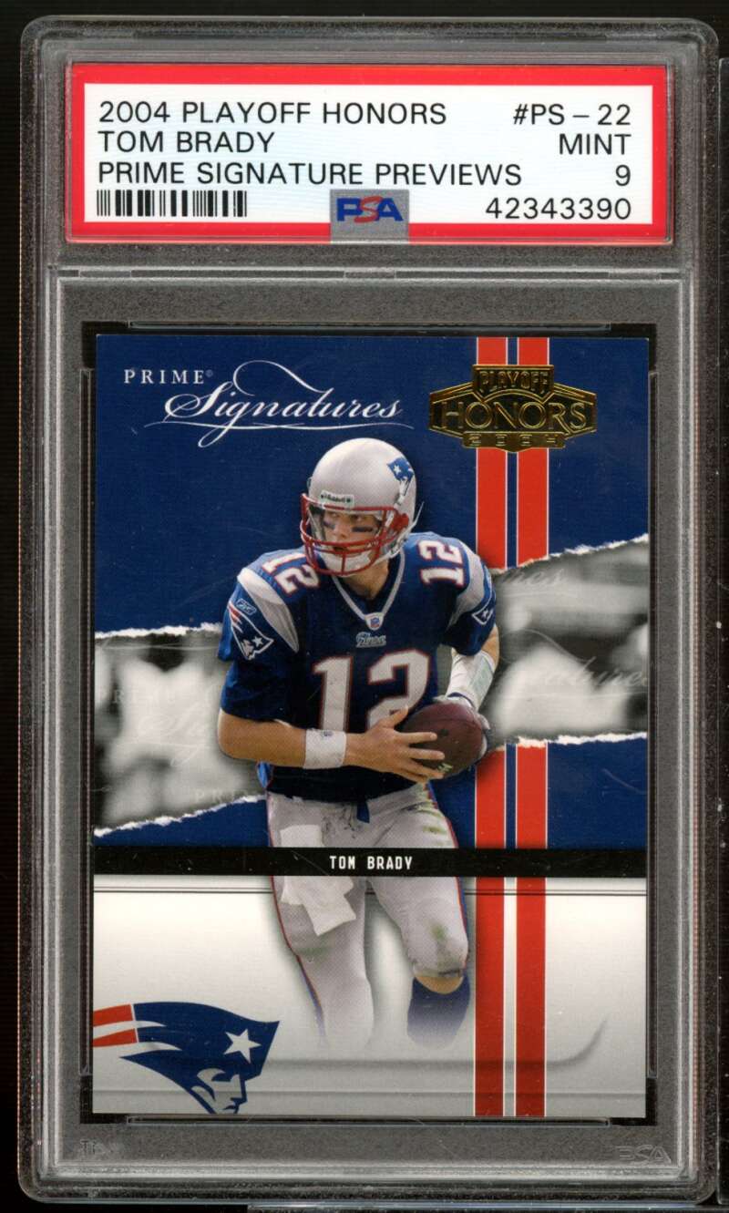 Tom Brady Card 2004 Playoff Honors Prime Signature Previews #PS-22 (pop 9) PSA 9 Image 1