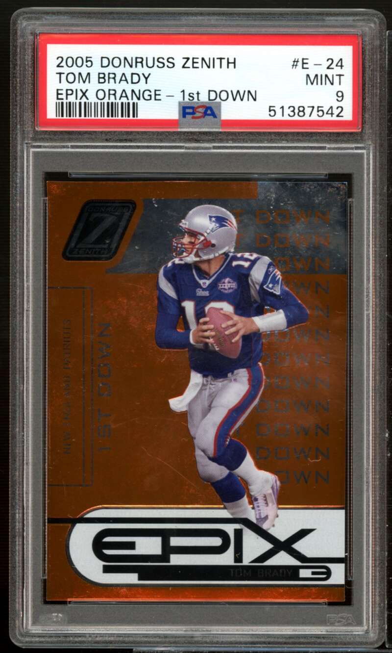 Tom Brady Card 2005 Donruss Zenith Epix Orange 1st Down #E-24 (pop 1) PSA 9 Image 1