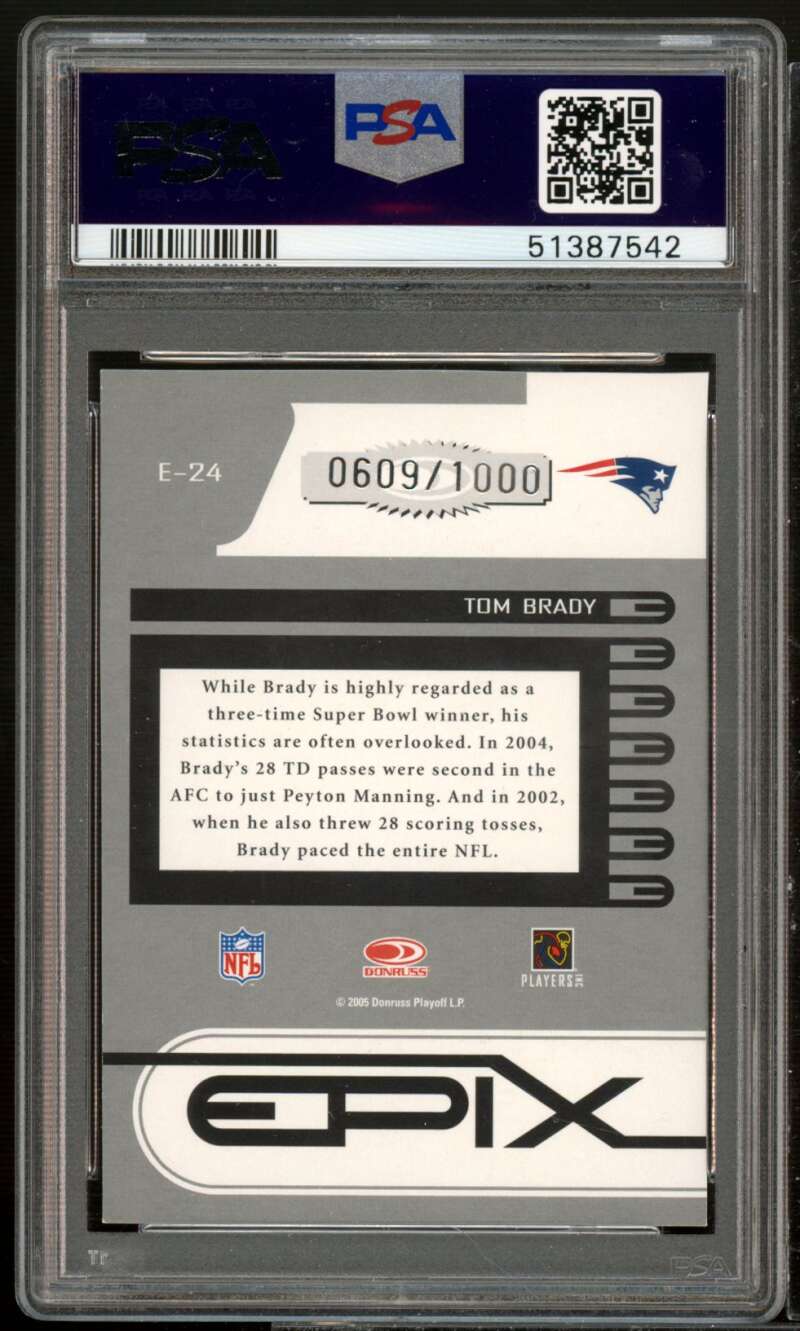 Tom Brady Card 2005 Donruss Zenith Epix Orange 1st Down #E-24 (pop 1) PSA 9 Image 2