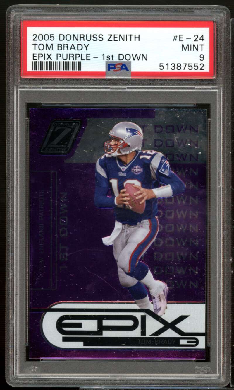 Tom Brady Card 2005 Donruss Zenith Epix Purple 1st Down #E-24 PSA 9 Image 1