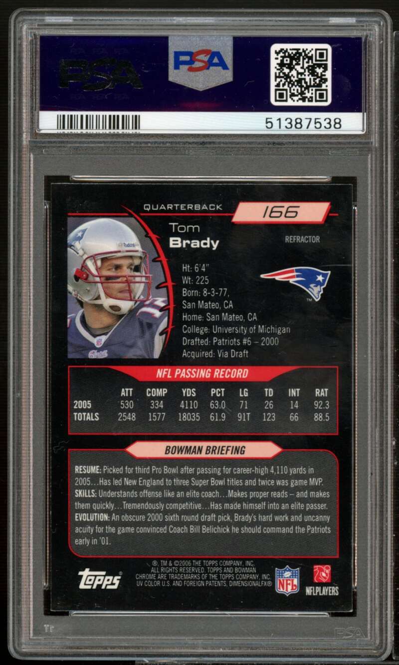 Tom Brady Card 2006 Bowman Chrome Refractor #166 PSA 8 Image 2