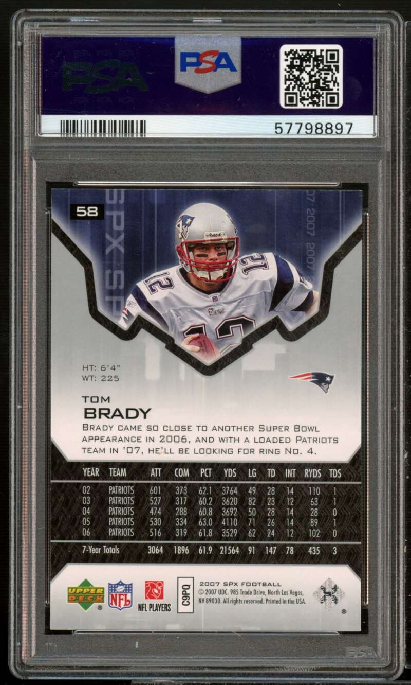 Tom Brady Card 2007 SPX #58 PSA 9 Image 2