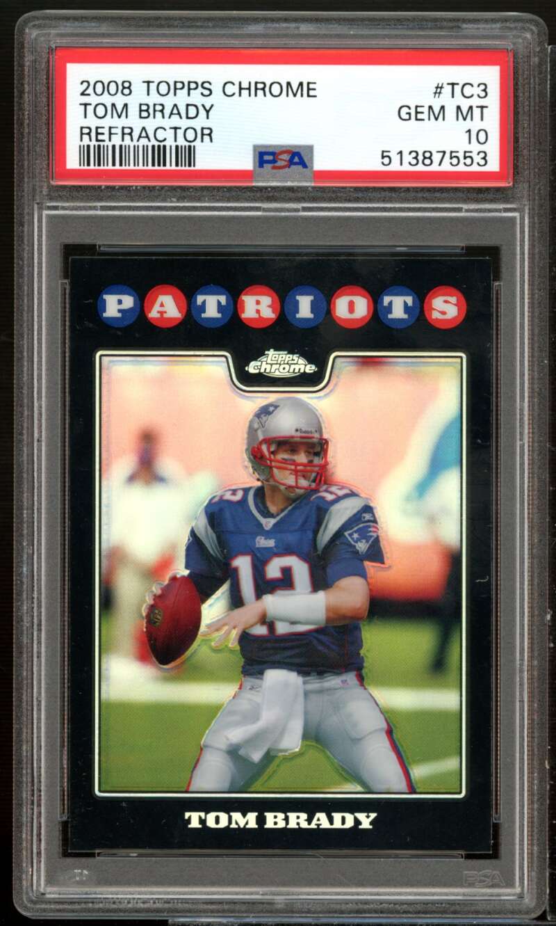 Tom Brady Card 2008 Topps Chrome Refractor #TC3 PSA 10 Image 1