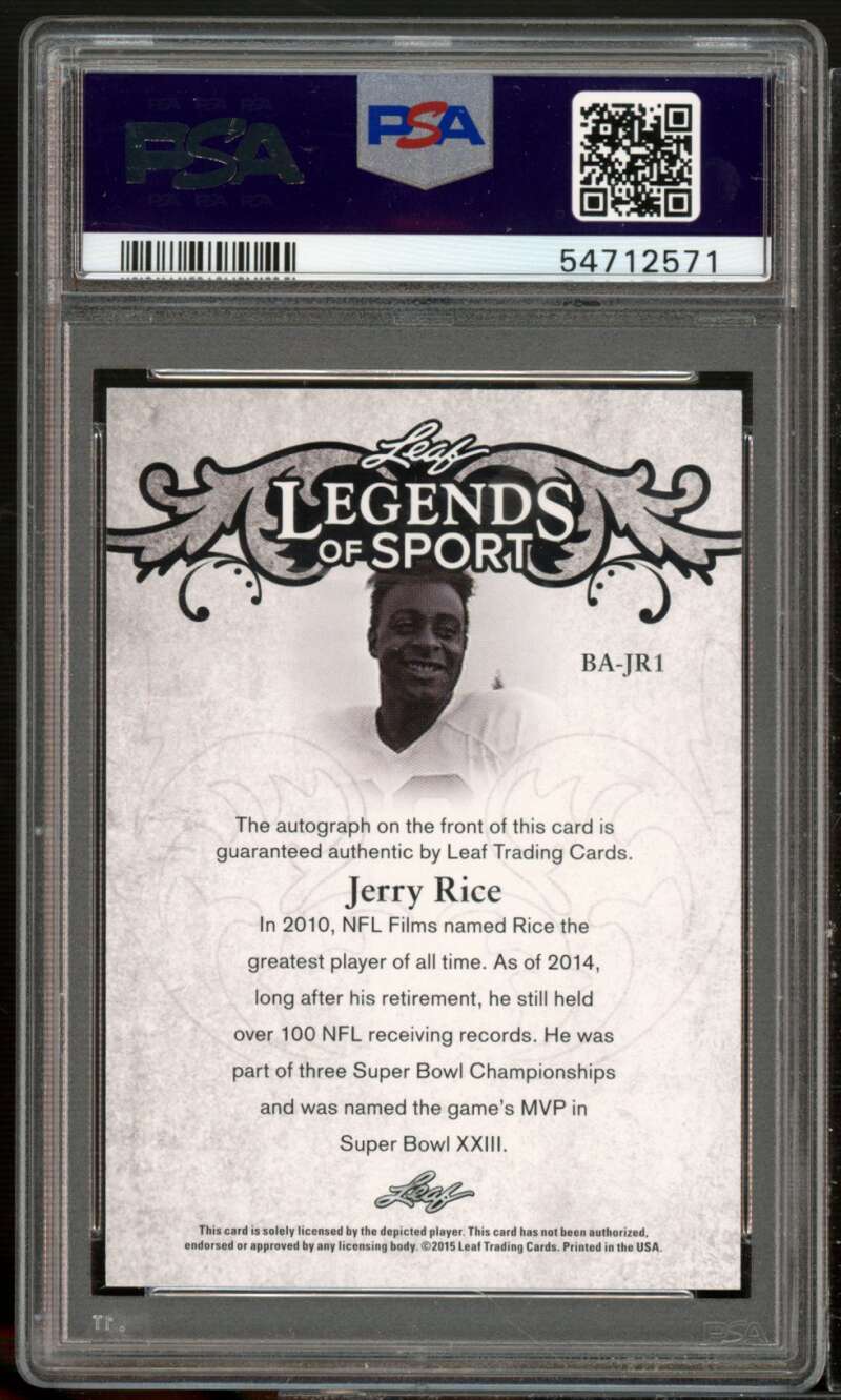 Jerry Rice Card 2015 Leaf Legends Of Sport Autograph #bajr1 (pop 1) PSA 10 Image 2