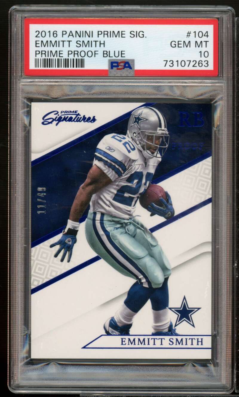 Emmitt Smith Card 2016 Panini Prime Signatures Prime Proof Blue #104 PSA 10 Image 1