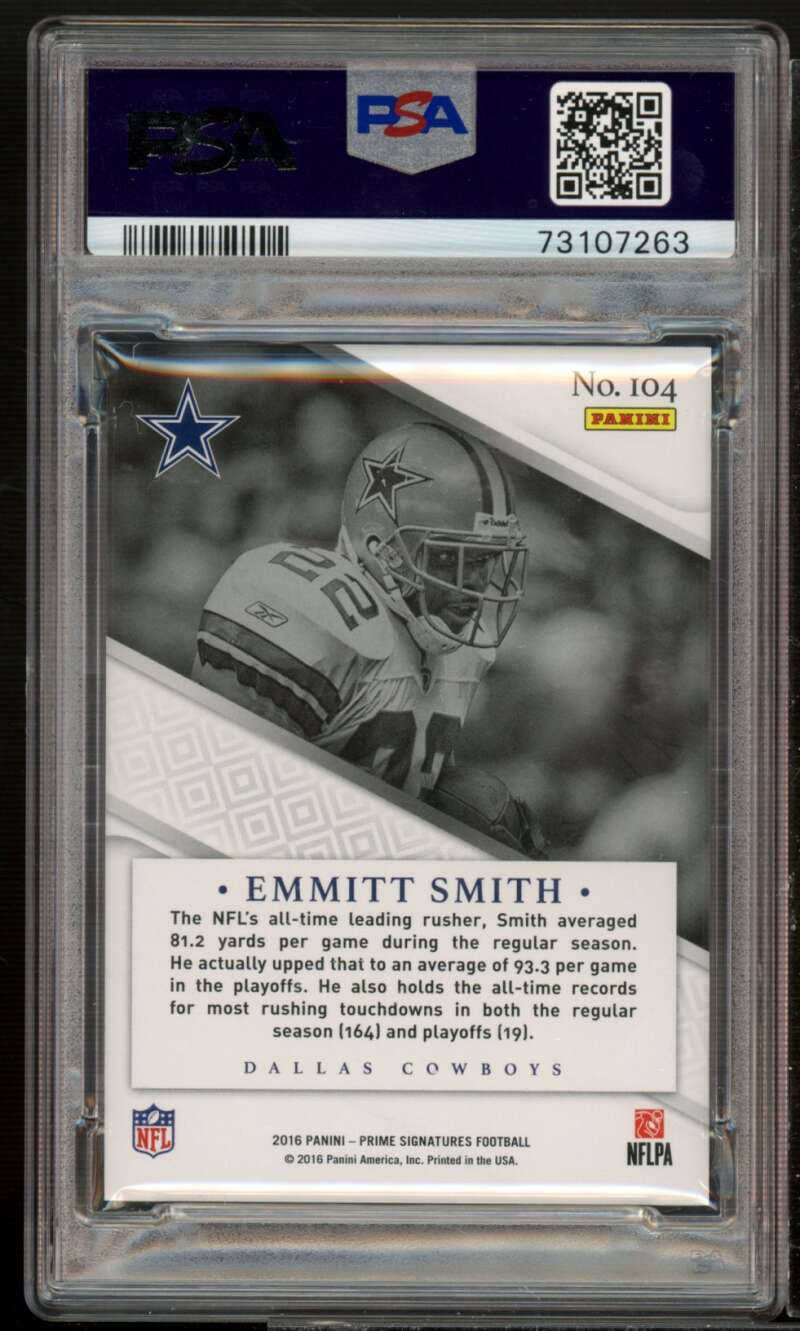 Emmitt Smith Card 2016 Panini Prime Signatures Prime Proof Blue #104 PSA 10 Image 2