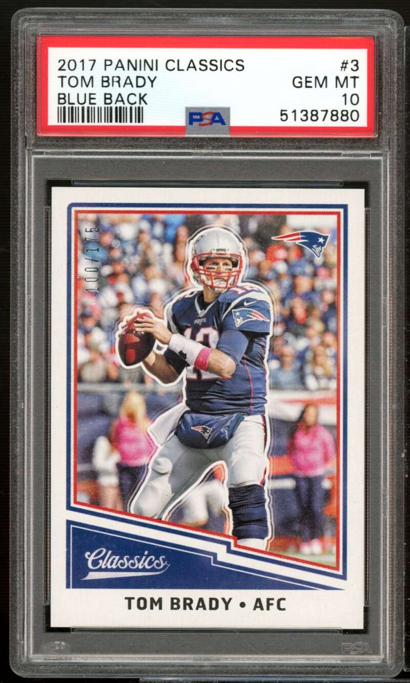 Tom Brady Card 2017 Panini Classics Blue Black #3 (pop 4) PSA 10 Image 1