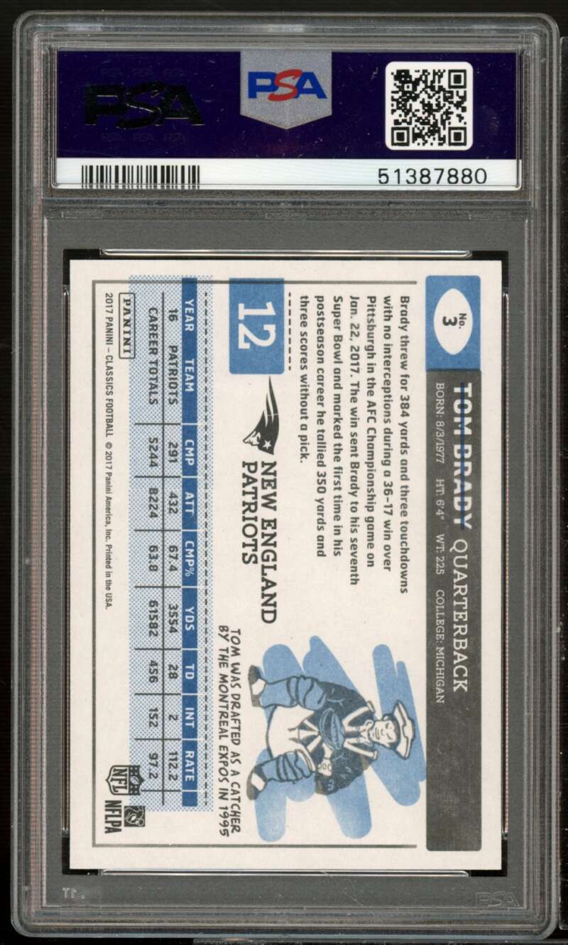 Tom Brady Card 2017 Panini Classics Blue Black #3 (pop 4) PSA 10 Image 2