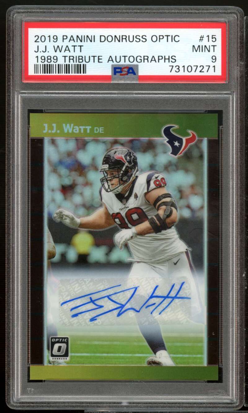 J.J. Watt 2019 Donruss Optic 1989 Tribute Autographs (14/15) #5 (pop 2) PSA 9 Image 1