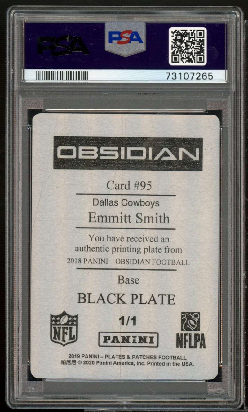 Emmitt Smith Card 2019 Panini pp 18 Obsidian Black (1/1) #95 PSA Authentic Image 2