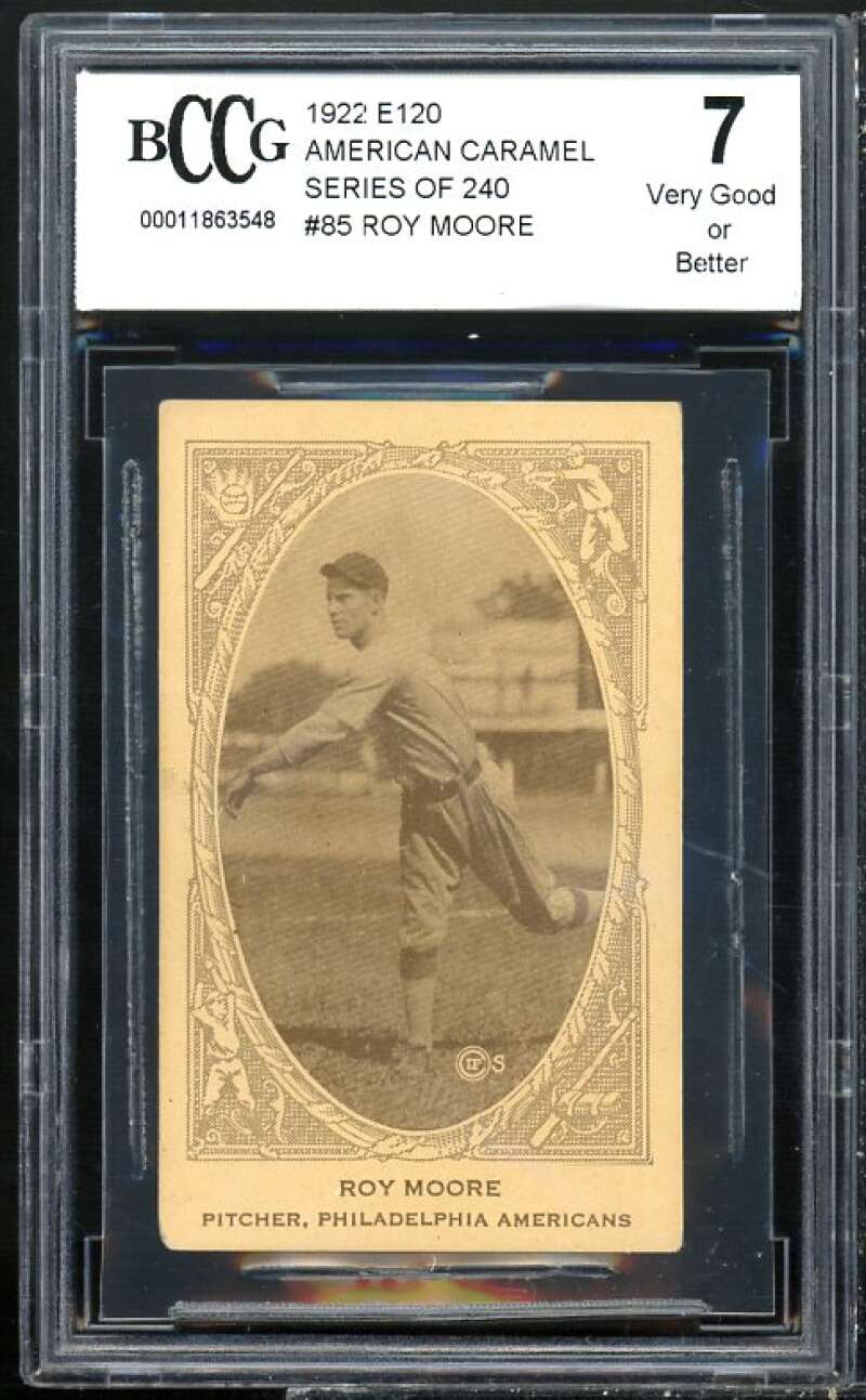 1922 E120 American Caramel Series Of 240 #85 Roy Moore BGS BCCG 7 Very Good+ Image 1