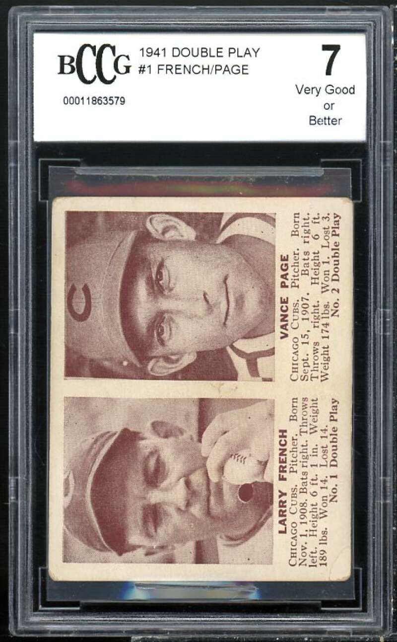 1941 Double Play #1 Larry French / Vance Page Card BGS BCCG 7 Very Good+ Image 1