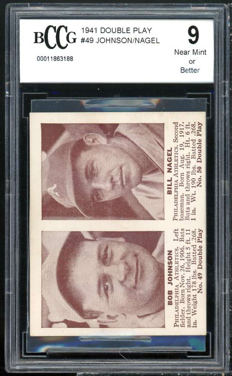 1941 Double Play #49 Bob Johnson / Bill Nagel Card BGS BCCG 9 Near Mint+ Image 1