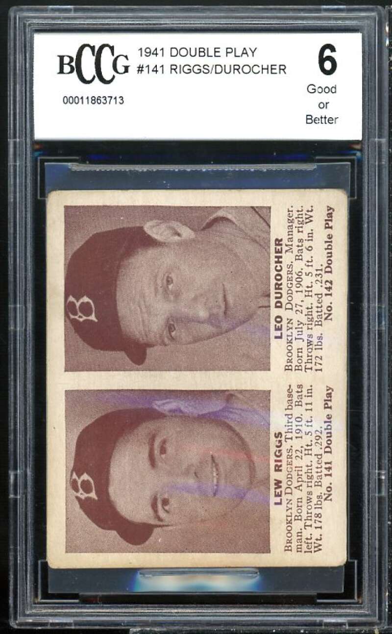 1941 Double Play #141 Lew Riggs / Leo Durocher Card BGS BCCG 6 Good+ Image 1