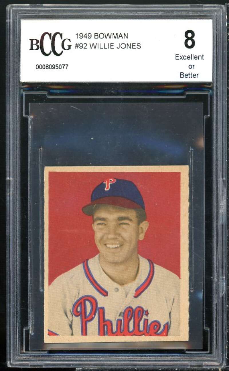 1949 Bowman #92 Willie Jones Card BGS BCCG 8 Excellent+ Image 1